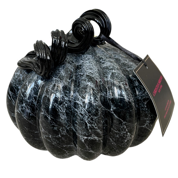 CHRISTIAN SIRIANO Hand Blown Art Glass Pumpkin Black Marble Designer Decor New - Picture 1 of 15